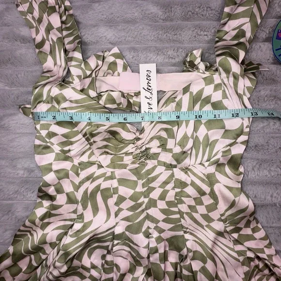 For Love & Lemons Dress Women's Small Green Mini Bow Straps Boned FIt & Flare‎